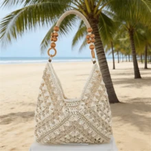 Túi tote dệt kiểu Bohemian rộng rãi, túi du lịch biển đa năng dành cho nữ, được bán bởi ZipBox. - Màu xanh nhạt - Xem 4