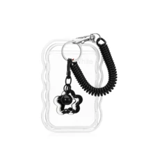 1 Set Clear Photocard Holder Keychain For Kpops - Protective Card Protector Sleeve With Star Wave Design | ID Badge, Bus Pass, Student Card, Photo Keyring - Card Sleeve + Spring + Pendant - View 9