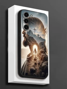 1pc Jesus Cross Spiritual Path Anti-Drop Anti-Slip Black Phone Case Compatible With Galaxy A04e/A05s/A13/A14/A15/A34/A35/A50/A52/A53/A54/S21/S22/S23/S24/S25/S25Ultra,International Version, Not The Domestic Version - Black - View 6