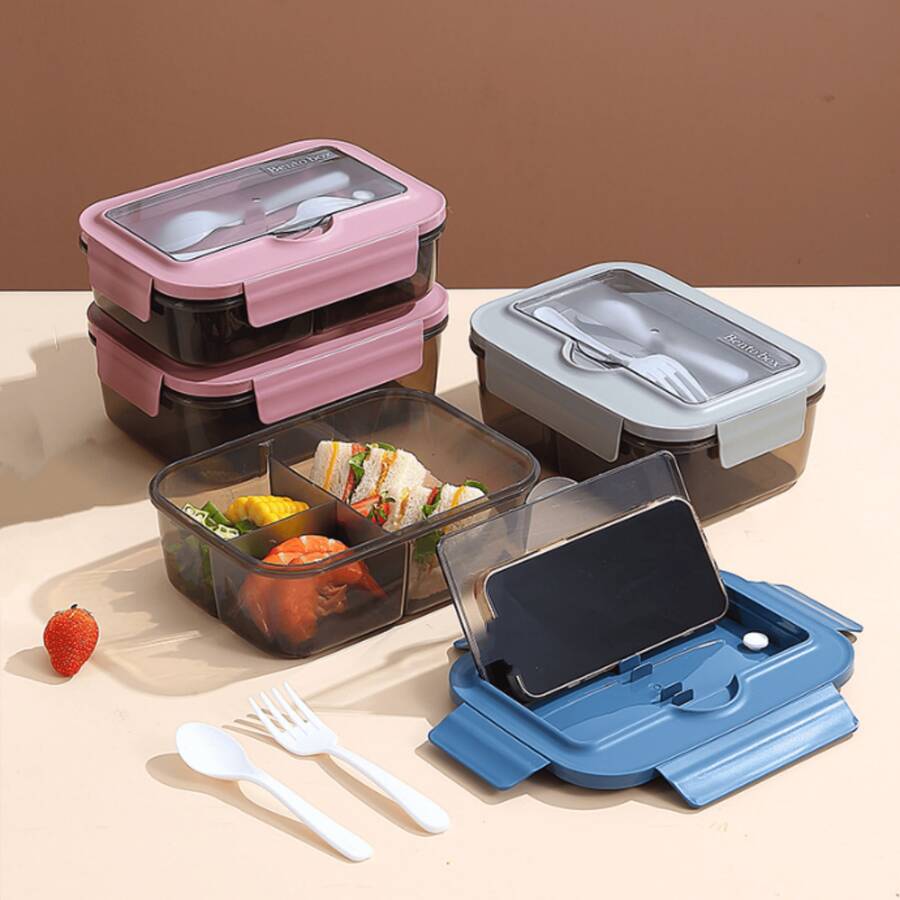 Hộp cơm trưa có ngăn dành cho nhân viên văn phòng, dùng được trong lò vi sóng, hộp cơm bento kiểu Nhật, hộp đựng cơm trưa bằng nhựa hình chữ nhật. - Nhiều màu - Xem 1