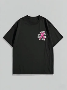 100% Pure Cotton Printed T-Shirt  X Logo Streetwear Graffiti Style Fashion Statement  Design S To 3XL Short-Sleeved Round Neck Casual Top Suitable For All Seasons Men's Wear - 黑色 - 查看 2