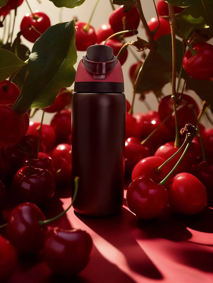 OwaIa Black Cherry 32oz/945ml,Double Layer Vacuum Insulated Portable Drinking Cup,Cold Resistant Stainless Steel Water Bottle With Straw,Comes With Handle And Spout,Suitable For Exercise Use,Must Have For Travel - 櫻桃紅 - 查看 1