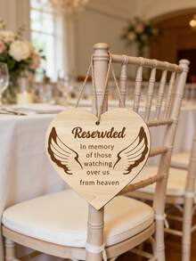 1pc Charming Wooden Wedding Memorial Plaque, Suitable For Wedding Chair Back Wall Decor, Wedding Ceremony Souvenir, Decorated With Durable Hemp Rope, Printed With "Reserved In Heaven" Text For Wedding Decoration - 1PC - View 1