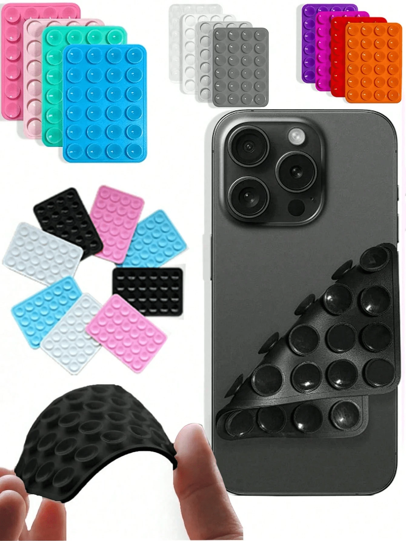2pcs Dual-Sided Multifunctional Silicone Phone Holder With Suction Cup, Provides Strong Adhesion And Dual-Sided Grip, Anti-Slip Sticky, Creative Multifunctional Silicone Accessory Suitable For Various Phones, Offers Stable Support For Video And Selfie