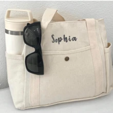 1 Túi vải canvas cotton thêu cá nhân hóa, có túi bên và túi phía trước, túi tote canvas tùy chỉnh, quà tặng tiệc độc thân - Nhiều màu - Xem 11