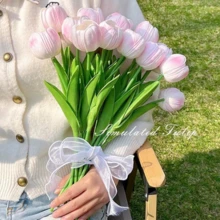 5/10pcs Simulation PU Dutch Tulip Bouquet Realistic Artificial Home Kitchen Living Room Dining Table Wedding Center Decoration (White, Pink, Blue, Yellow, Orange) - White Pink - View 5