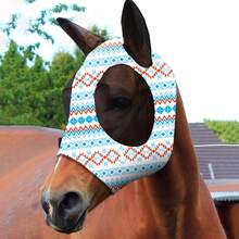 Blue & White Striped Printed Horse Face Mask, Comfortable Horse Face Mask With Ears, UV Protection And Sun Protection, Soft And Lightweight, Breathable, Mosquito And Fly Proof - Decorative - View 5