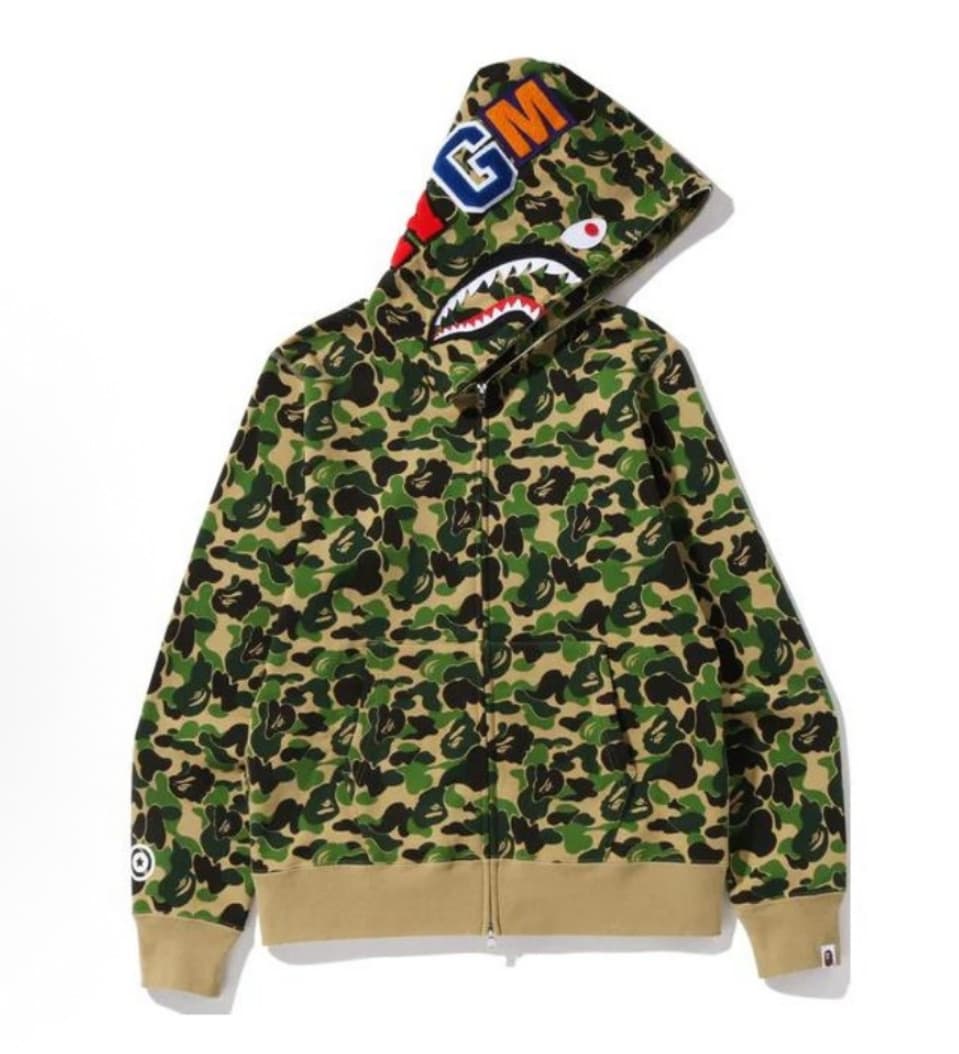 A Bathing Ape (BAPE) Men's Shark Full-Zip Hoodie – Iconic Camo Series, Multi-Color Options Available - Khaki - View 1