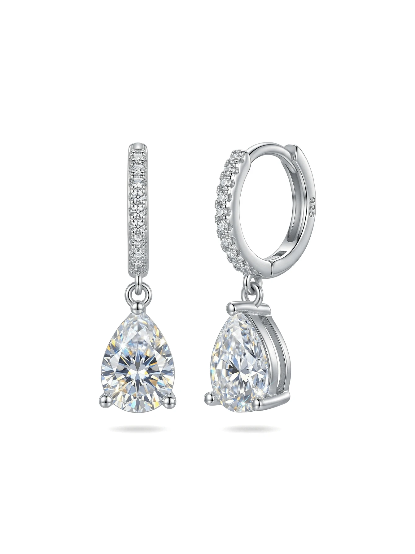Luxury Double-Circle Teardrop Zirconia Silver Earrings, Shiny & Elegant, Versatile Daily & Party Wear For Women - Silver - View 1