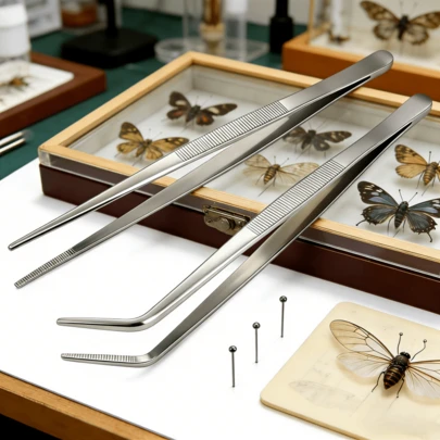 2개 세트의 길어진 스테인리스 스틸 족집게 - 일자형 팁 1개 및 곡선형 팁 1개 - 무광 마감, 다용도 차 예술 족집게, 수생 식물 조경 도구, 다육 식물 족집게 - 바베큐 그릴, 원예, 수족관 조경, 공예, 보석 제작, 실험실 작업에 이상적