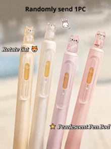 一盒4支装创意猫咪造型0.5mm速干中性笔，速干黑色墨水，轻巧塑料笔身，办公用品黑色中性笔，可爱猫咪珠光闪粉按压式中性笔，书写流畅，适用于办公、日记、猫咪爱好者礼物、新奇文具、创意设计、耐用材质，办公人员专属 - A - 查看 15