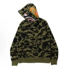 A Bathing Ape (BAPE) Men's Shark Full-Zip Hoodie – Iconic Camo Series, Multi-Color Options Available - Army Green - View 2
