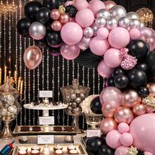 Black And Pink Balloons Rose Kit + Manual Pump Royal Blue Balloons Gold Metallic White Plain For Deconstructed Arch Balloon Birthday Party + Ribbon 6" 7" 8" 10" Inches For Birthday Celebration Parties - 彩色 - 查看 3