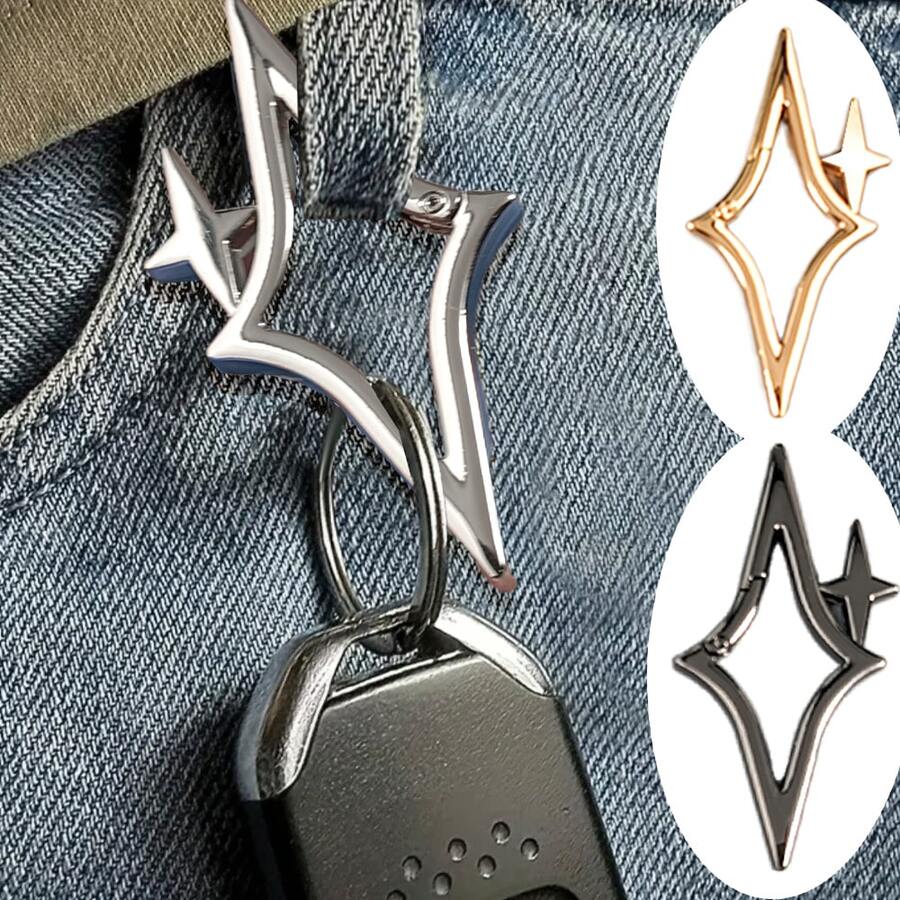 1件重型龐克搖滾鑰匙圈附登山扣夾，金屬十字鋅合金狗扣，DIY掛繩用包包夾鉤狗鏈 - 黑色 - 查看 1
