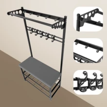 Lislark Heavy-Duty Multi-Functional Metal Shoe Rack With Coat Hanger, Shoe Storage Bench,  Freestanding Clothes Rack With 5 Hooks Suitable For Entryway, Hallway, Small Spaces - Easy To Assemble - Black - View 3