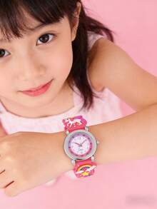 Kids Silicone 3D Rainbow Watch Cute Unicorn Wrist Watch, Children Boys Girls Colorful Circle Digital Quartz Electronic Watch - Hot Pink - View 6
