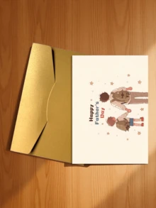 Chúc mừng Ngày của Cha! Thiệp chúc mừng theo phong cách hoạt hình tông màu ấm áp, hình ảnh người cha và con trai nắm tay nhau đi dạo, thể hiện lòng biết ơn và sự trân trọng dành cho những người cha, cha dượng và những người đàn ông đóng vai trò người cha (Bao gồm 1 thiệp và 1 phong bì, kích thước 4.3" x 6.3"). - Kiểu 1 - Xem 23