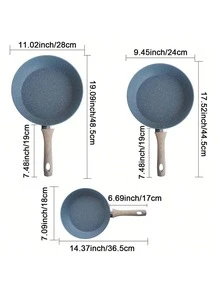ABKOK 1件/3件灰色铝制不粘煎锅 - 火山石涂层，木柄，适用于所有炉灶（无涂层，易于清洁，轻巧设计） - 淺灰色 - 查看 11