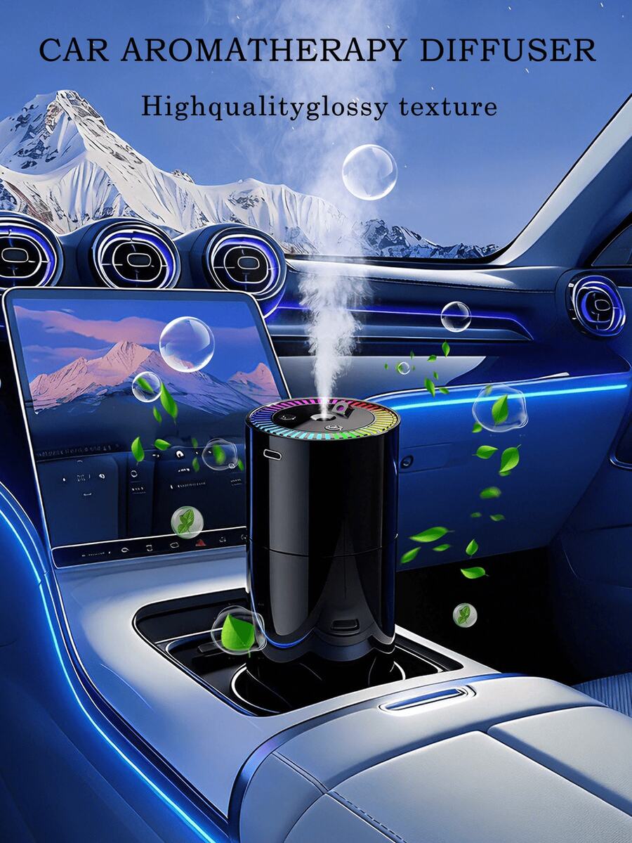 New Car Humidifier, Ultrasonic Aromatherapy Diffuser, With Color LED Lights, USB Rechargeable, 5 Mist Modes, Digital Display, Long Battery Life, Portable Black Style, Gift Set With 6 Essential Oils, High Cost‑Performance.