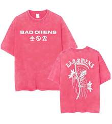 2026  Band Music Tour 2024 Washed T-Shirt - Vintage 90s Y2K Pop Music Pattern T-Shirt, Unisex Casual Loose Streetwear, Black With White Skull And Floral Design, Comfortable For All Seasons, Music Fan Apparel| Fashionable Style Shirt| Durable Printed Quality, Loose And Comfortable, Casual And Easy-Going, High-Quality Wax Printed Cotton Retro Fashion Brand T-Shirt, Men's T-Shirt, Beach Must-Have, Men's Summer T-Shirt, Holiday Gift, Perfect Gift, Valentine's Day Gift - Màu Hồng Tươi - Xem 2
