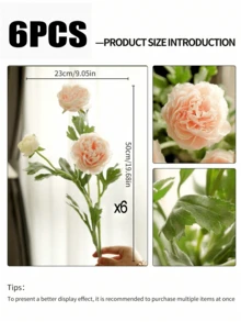 1支/4支/6支仿真牡丹玫瑰花，长50厘米，防褪色塑料花束，适用于家居装饰、客厅、卧室、阳台、桌面、插花、厨房、浴室、壁炉、户外装饰、草坪、花园、婚礼派对、场景装饰 - 芍藥花-淺粉 - 查看 11