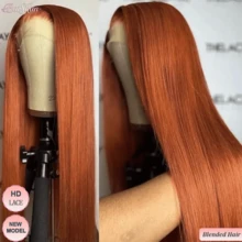 巴西原生发 13x4 高清蕾丝前假发，200% 密度，#350 姜橙色直发，预先拔毛，带婴儿绒毛，无胶直发，真人混纺假发，自然发际线，女士适用 - S350 - 查看 2