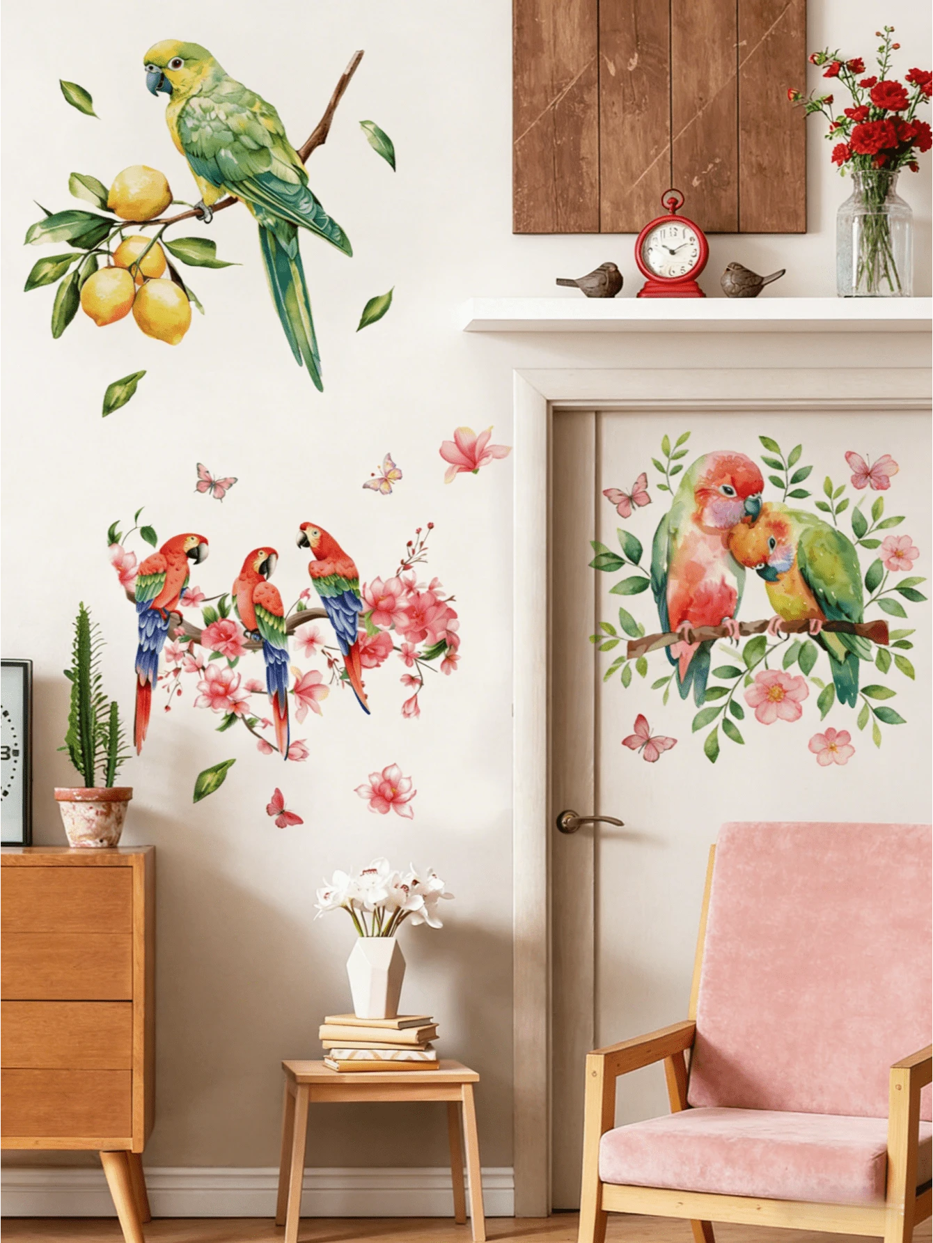 1 pieza Adhesivo decorativo de pared con loro, Vinilo autoadhesivo y removible para sala de estar, dormitorio, baño, decoración del hogar - Vinilos decorativos para pared - Ver 1
