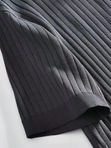 Suéter de punto de manga corta con cuello vuelto de unicolor para hombre - Gris Oscuro - Ver 4