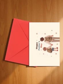 Chúc mừng Ngày của Cha! Thiệp chúc mừng theo phong cách hoạt hình tông màu ấm áp, hình ảnh người cha và con trai nắm tay nhau đi dạo, thể hiện lòng biết ơn và sự trân trọng dành cho những người cha, cha dượng và những người đàn ông đóng vai trò người cha (Bao gồm 1 thiệp và 1 phong bì, kích thước 4.3" x 6.3"). - Kiểu 1 - Xem 17