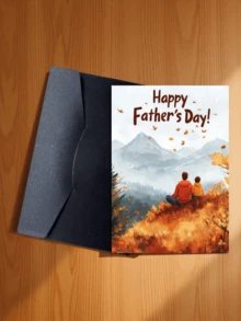 秋日治愈系父亲节贺卡 / 父子共赏秋日美景设计 / 父亲节快乐贺卡，表达对爸爸、爷爷和长辈陪伴与关爱的感激之情 / 适用于父亲节、爸爸生日及其他感恩场合，也适合性格稳定、热爱自然的父亲（包含1张贺卡和1个信封，尺寸：4.3英寸 x 6.3英寸） - 款式二 - 查看 12