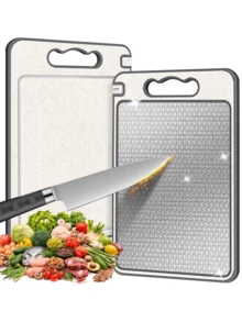 1pc Multifunctional Double-Sided Stainless Steel Defrosting Cutting Board With Sharpener, Textured Surface, Rust-Proof, Anti-Mold TPR Material, Suitable For Home And Outdoor Use - Apricot - View 12