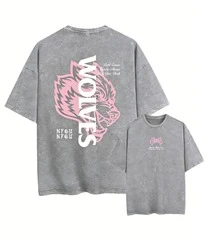 2026Darc Wolf Print Vintage Washed Men's T-Shirt, Perfect For Fitness And Weight Training, Loose Summer Gym T-Shirt, Suitable For Workouts. Loose And Comfortable, Casual And Easy To Wear, High-Quality Wax Printed Cotton Retro Fashion Brand T-Shirt, Men's T-Shirt, Beach Must-Have, Men's Summer T-Shirt, Holiday Gift, Perfect Gift, Valentine's Day Gift - 灰色 - 查看 2