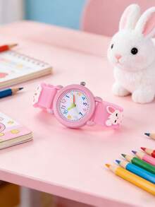 Reloj para niños, diseño de conejo de dibujos animados lindo, reloj analógico para niños pequeños, estudiantes de primaria, niños y niñas - Rosa - Ver 6
