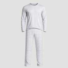Men's Long Knit Pajamas For Winter, Cold Weather, Adult, Classic Plaid - Light Grey - View 6