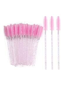50/100pcs Disposable Eyelash Brushes, Mascara Wands Makeup Tools Set, Suitable For False Lashes & Eyebrow Grooming - Pink - View 3