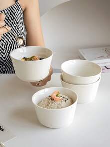 1个简约纯白陶瓷小碗，优雅圆形陶瓷碗，适用于盛放蔬菜沙拉、米饭、水果，可作家用餐具、汤碗，适用于家庭、餐厅、咖啡馆、甜品店、礼品、聚会、派对等场合。 - 白色 - 查看 3