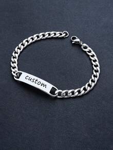 Braccialetto curvo in acciaio inossidabile stile cubano, regalo di stile hip-hop di strada, accessorio di moda popolare, adatto per Natale, Ognissanti, San Valentino, regali per amici e familiari, supporta testo personalizzato, regalo di compleanno ideale per anziani, genitori, regalo per il Ringraziamento/Festa del Papà - Multicolore - Visualizzare 3