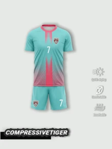 男童足球球衣套装（2件套） - 可定制姓名和号码，条纹装饰短袖T恤+短裤，速干运动服，适合作为礼物，多功能，装饰性强，字母印花，时尚，现代，色彩鲜艳，可爱，休闲，可定制，个性化，独特，送给他的理想礼物，送给她的理想礼物，送给儿子的礼物，送给女儿的礼物 - 綠色 - 查看 2