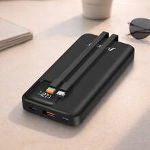 10000mAh Fast Charging Power Bank With Built-In Cables, 22.5W PD & QC Charging, LED Digital Display, Multi-Device Travel Charger - Black - View 2