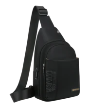 男士黑色字母印花尼龙多口袋拉链休闲斜挎包，单件装，适合日常通勤 - 彩色 - 查看 15