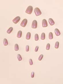 24片短款椭圆形按压式美甲贴片，月光粉白渐变色，附赠果冻胶和指甲锉 - 彩色 - 查看 5