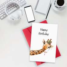 1pc Giraffe Birthday Cardwith Envelope - Cheerful Cartoon Design, High-Quality Paper, Perfect ForFamily, Youngsters, Teens, And Loved Ones On All Occasions - Sets - View 5