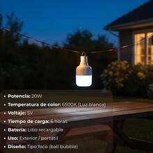 Foco LED de Emergencia 20W Luz Blanca | Iluminación Potente | Uso Portátil y para Colgar | Recargable USB | Ahorro de Energia HYF-102 - Blanco - Ver 10