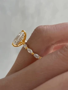 1 chiếc nhẫn kiểu Pháp hình giọt nước đính đá Zirconia dành cho nữ - Vàng - Xem 6