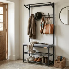 Lislark Heavy-Duty Multi-Functional Metal Shoe Rack With Coat Hanger, Shoe Storage Bench,  Freestanding Clothes Rack With 5 Hooks Suitable For Entryway, Hallway, Small Spaces - Easy To Assemble - Black - View 10