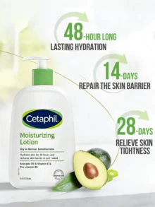 Cetaphil 丝塔芙保湿乳液（大瓶 236ml，小瓶 118ml）——无香型身体及面部乳液，48 小时长效保湿，适用于干性至中性及敏感性肌肤，蕴含牛油果油、维生素 E 和 B5，一周内修复肌肤屏障，低致敏性，不致粉刺，质地轻盈易吸收，经皮肤科医生推荐，适合男女日常护肤，旅行装，馈赠佳品，冬季干燥必备，纯素配方，清洁保湿护肤必备品 - 絲塔芙酪梨倍潤保濕潤膚乳 - 查看 8