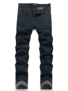 4 Pcs Men's Slim Fit Solid Color Jeans Multi-Pack | Classic Versatile All-Season Denim Trousers Bundle For Casual Wear - Blue + Black + Royal Blue + Dark Blue - View 9
