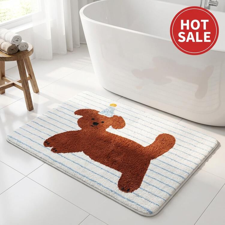 1 tấm thảm tắm họa tiết gấu Teddy nâu dễ thương nền sọc, 1100g/m2 siêu mềm giả cashmere khô nhanh chống trượt, phù hợp cho phòng tắm, phòng ngủ, trang trí phòng trẻ em và quà tân gia - Thiết kế đơn giản, màu vàng vỏ sò. - Xem 2