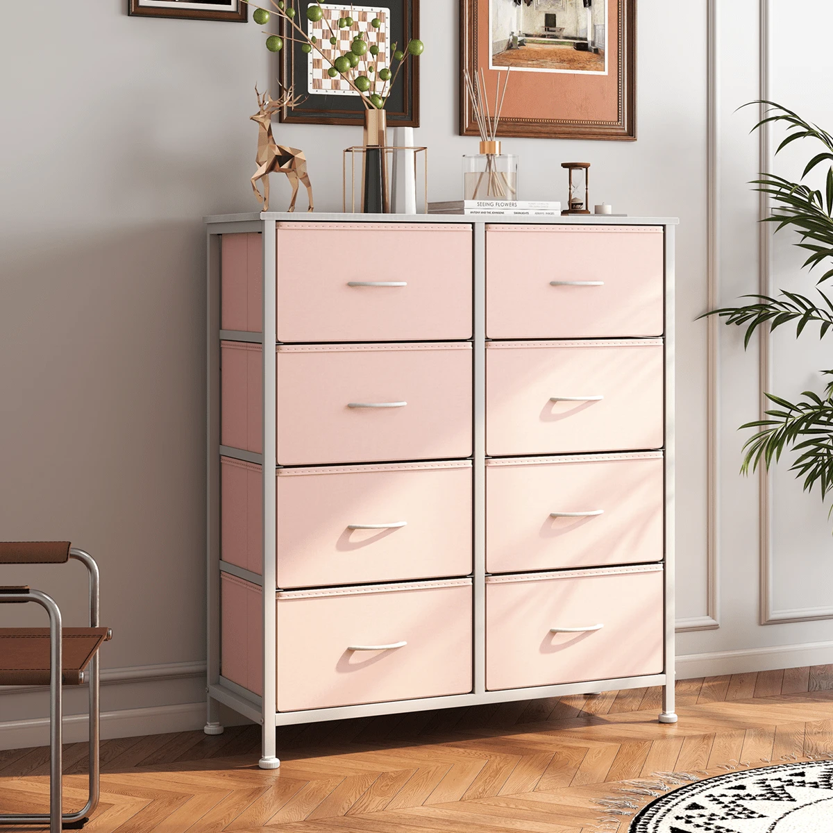 Sweetcrispy Tall Dresser With 8 Fabric Drawers Organizer Units, Chest Of Drawers For Bedroom With Wooden Top - 粉色 - 查看 1