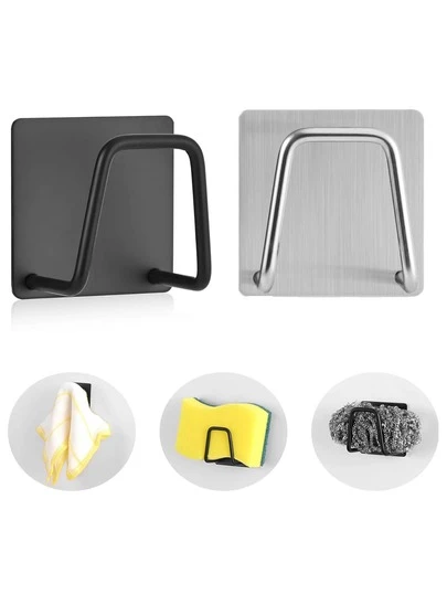 1pc Stainless Steel Kitchen Sink Sponge Holder - Accessory Organizer For Scrubbing, Brushing, Wiping Cloths, Exfoliating And Drain Plug